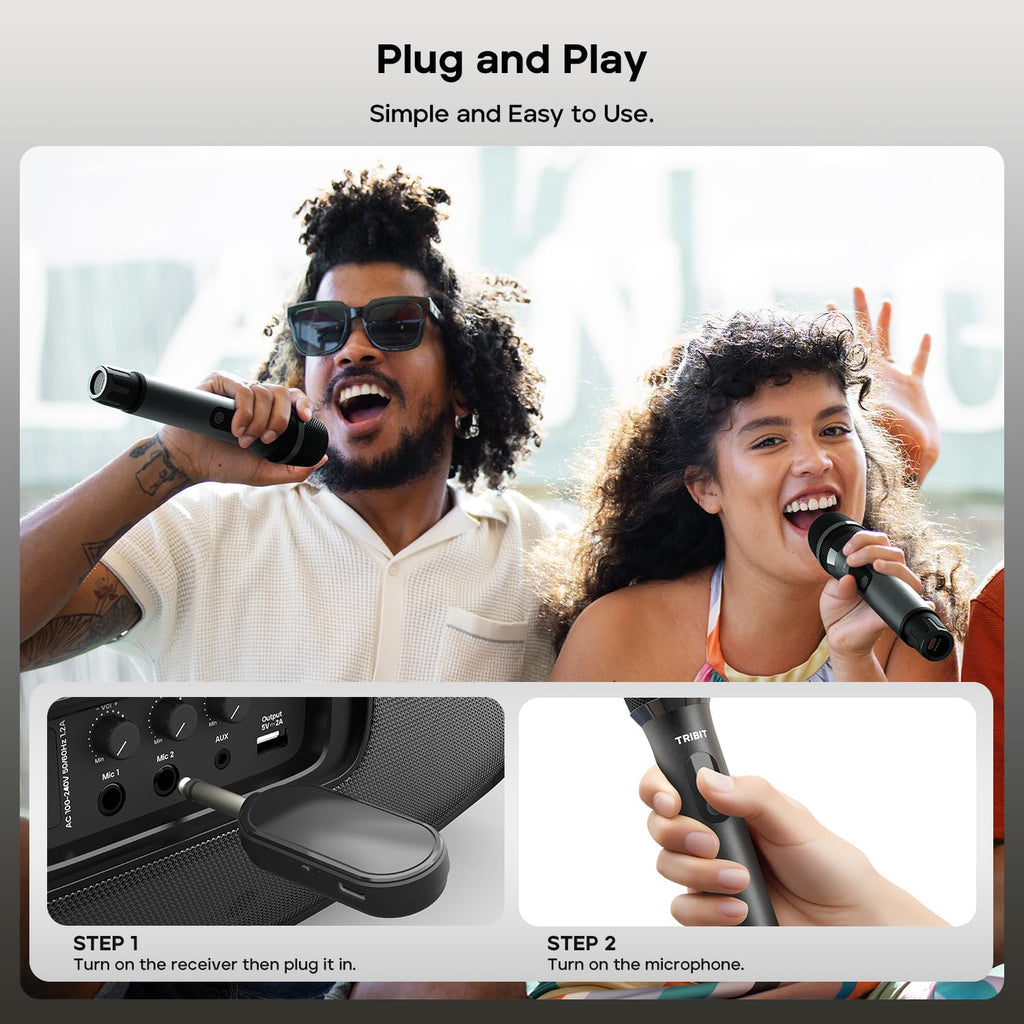 Set 2 Microfoane Wireless Tribit BTS56M, pentru Karaoke și Petreceri