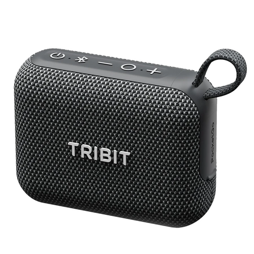 Boxă ultra-portabilă Bluetooth Tribit PocketGo neagră cu șnur integrat și butoane de control pe partea superioară
